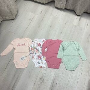 Cloud Island Pink, White, and Green Baby Bodysuits Set